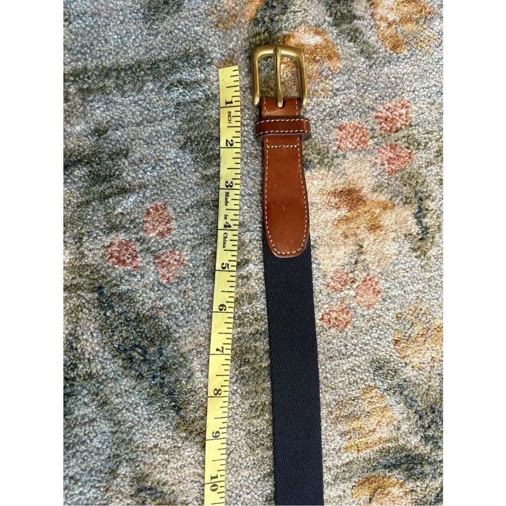 Vintage‎ Lands' End USA Made Black Canvas Belt Leather Solid Brass 38